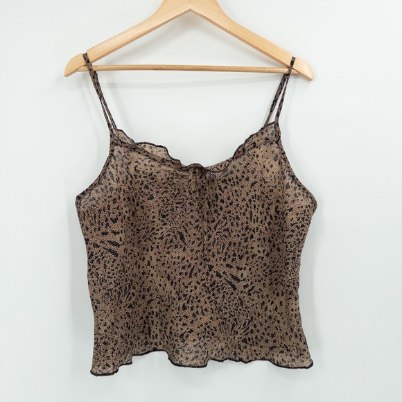 Y2K Sheer Leopard Print Cami Top Womens L Brown Black Boho Layering Dainty 2000s - Picture 2 of 10